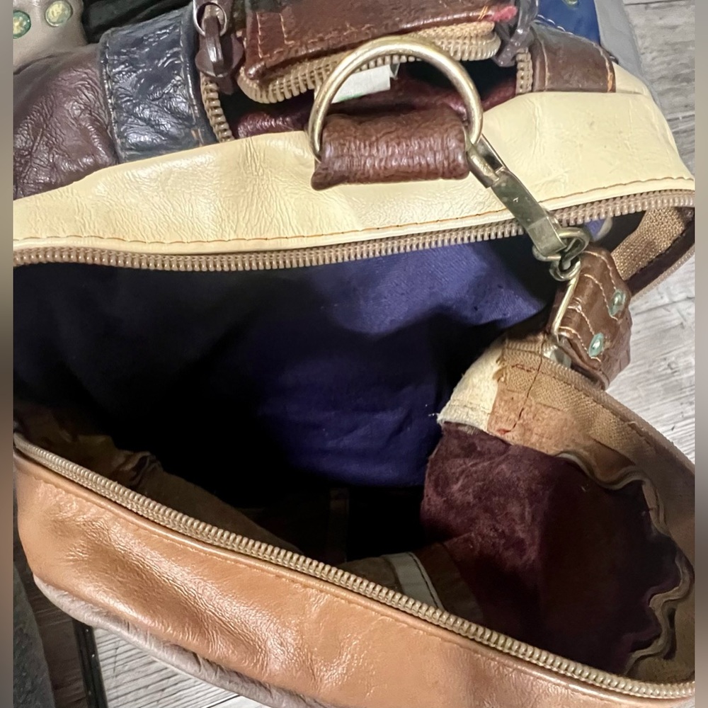 Vintage 60 70’s Patchwork 100% Genuine Leather Duffel Travel Bag Vacation Retro - Picture 11 of 16